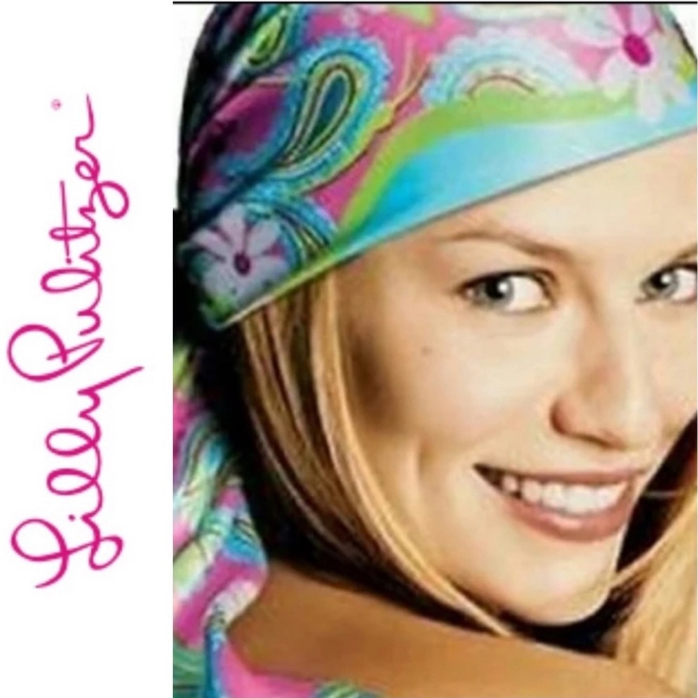 Lilly Pulitzer X Ford 2004 Preppy Pink Green Daisy Butterfly Breast Cancer Scarf